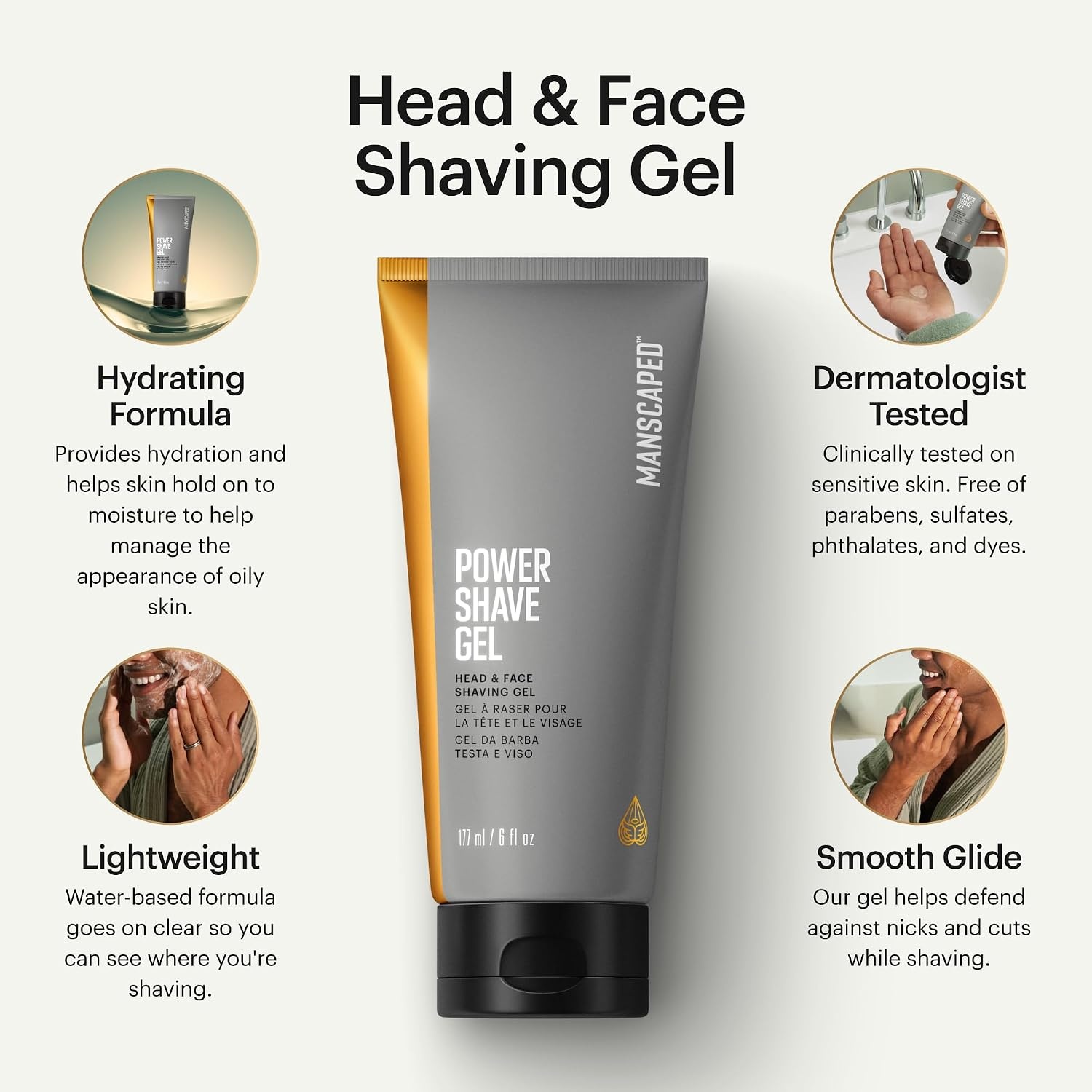 image:imageMANSCAPED Power Shave Gel Mens Soothing Head ampamp Face Shaving Gel with Witch Hazel ampamp Gentle Liquid Exfoliants to Help Defend Against Irritation Ingrown Hairs ampamp Razor Bumps 6 fl oz6 Fl Oz Pack of 1