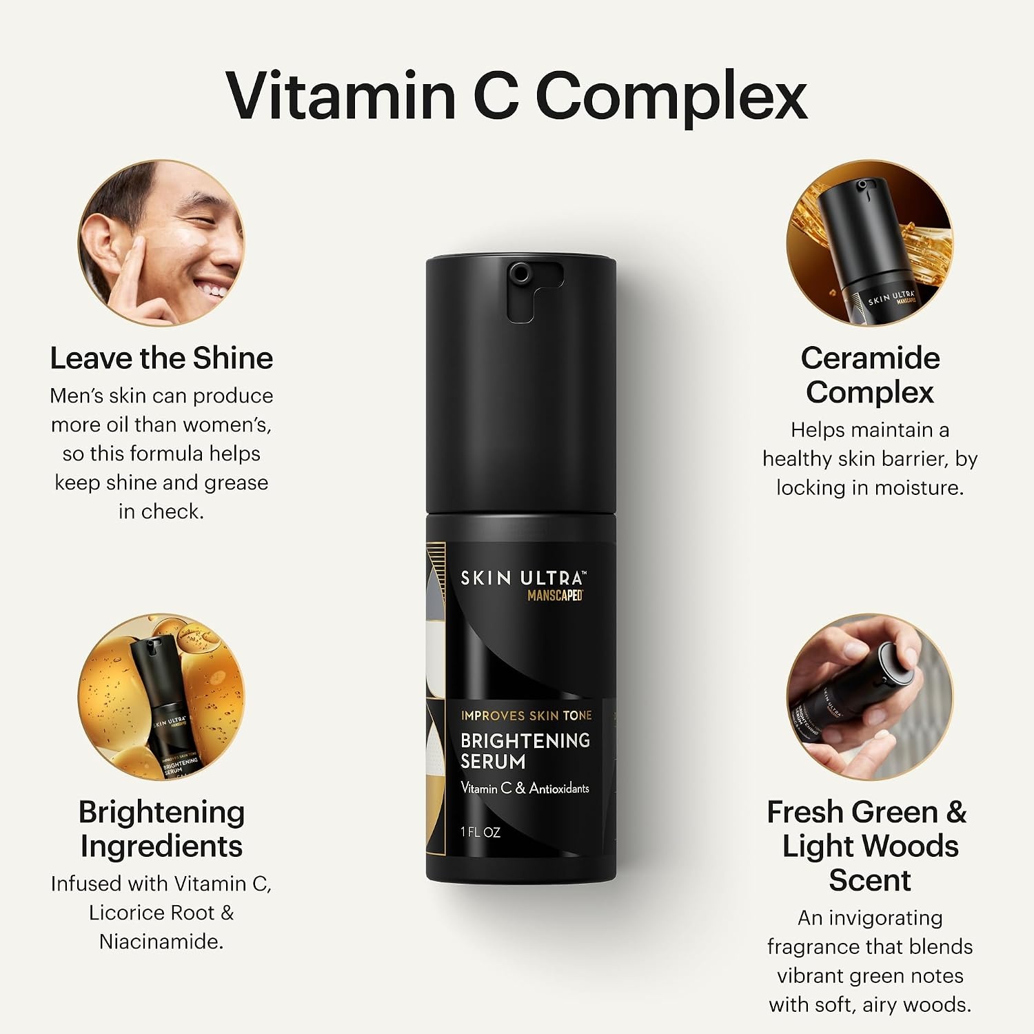 image:imageMANSCAPED Skin Ultra Brightening Serum Mens Vitamin C Face Serum Formulated to Improve Skin Tone ampamp Help Reduce Appearance of Wrinkles Infused with Licorice Root ampamp Niacinamide 1 fl oz1 Fl Oz Pack of 1
