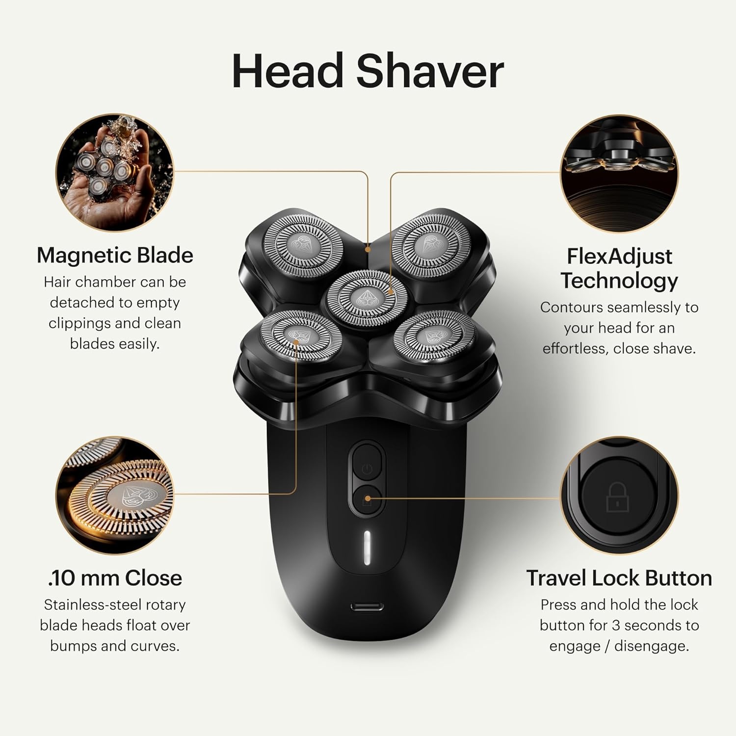 image:imageMANSCAPED The Dome Shaver PRO Head Shaver for Bald Men Five Rotary Blade Design with SkinSafe ampamp FlexAdjust Technology Waterproof USBC ampamp Wireless Charging Compatible with Travel LockThe Dome Shaver PRO