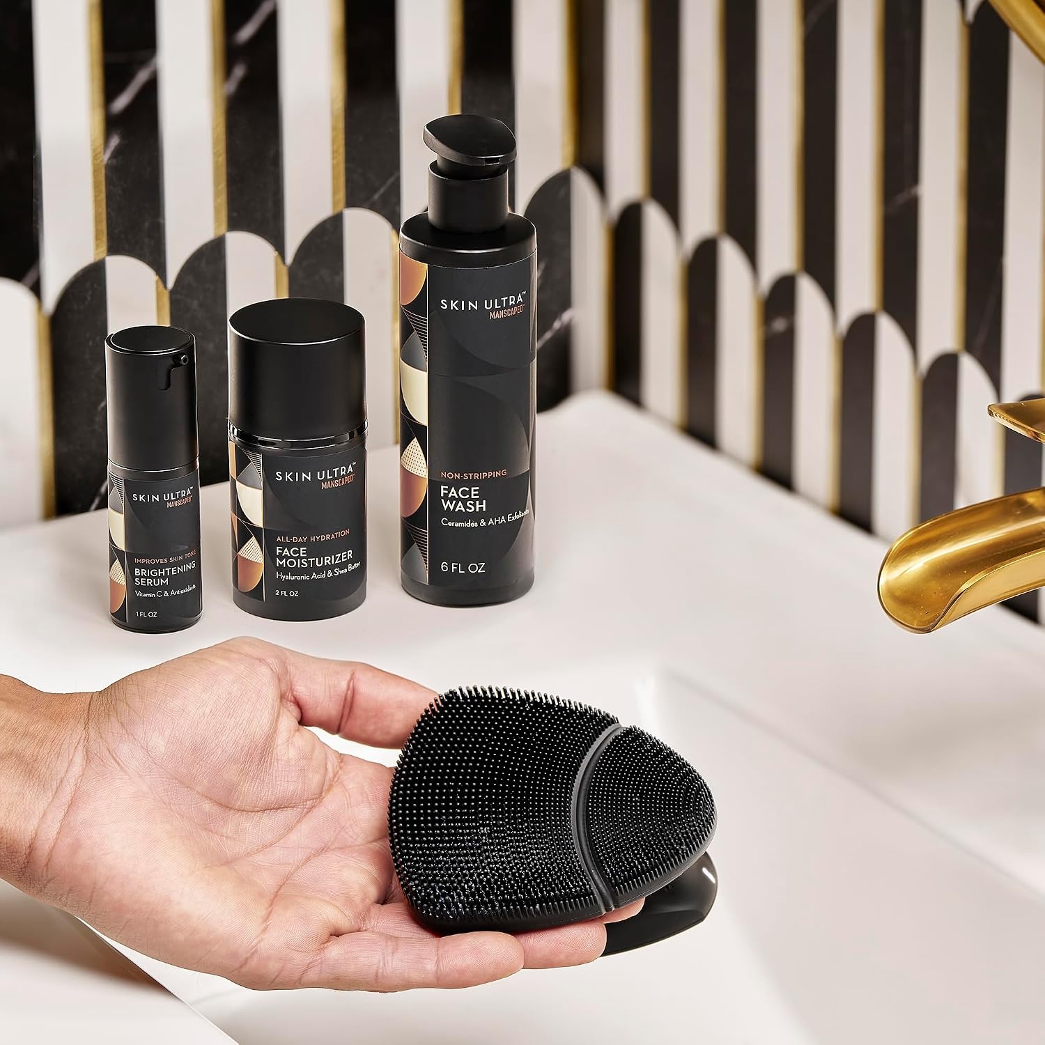 image:imageMANSCAPED The Face Buffer PRO Skin Ultra Face Wash Face Moisturizer ampamp Brightening Serum Bundle Mens Daily Skincare Routine for Cleansing Exfoliating Hydration ampamp Radiance