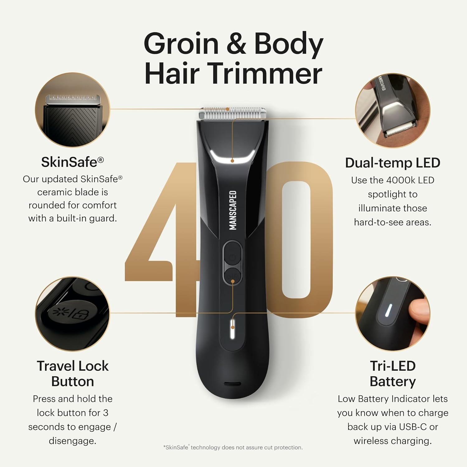 image:imageMANSCAPED The Lawn Mower 40 Electric Groin Hair Trimmer Replaceable SkinSafe Ceramic Blade Heads Waterproof WetDry Clippers Rechargeable Wireless Charging Male Hygiene Grooming RazorThe Lawn Mower 40 PRO