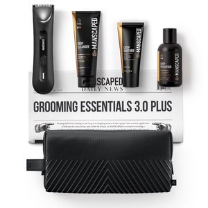 MANSCAPED® Grooming Essentials 3.0 Plus Routine with The Lawn Mower® 3.0 Plus Men’s Groin Hair Trimmer, Crop Preserver® Ball Deodorant, Crop Cleanser®, Crop Soother™ Aftershave, Shed 2.0 Toiletry Bag