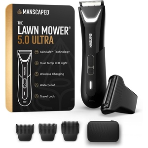 MANSCAPED® The Lawn Mower® 5.0 Ultra Groin & Body Hair Trimmer – Dual-Head SkinSafe® Trimmer & Foil Blades, Waterproof Wet/Dry Groomer, USB-C Rechargeable with Travel Case, Men’s Ball Shaver, Black(Tuxedo Black)